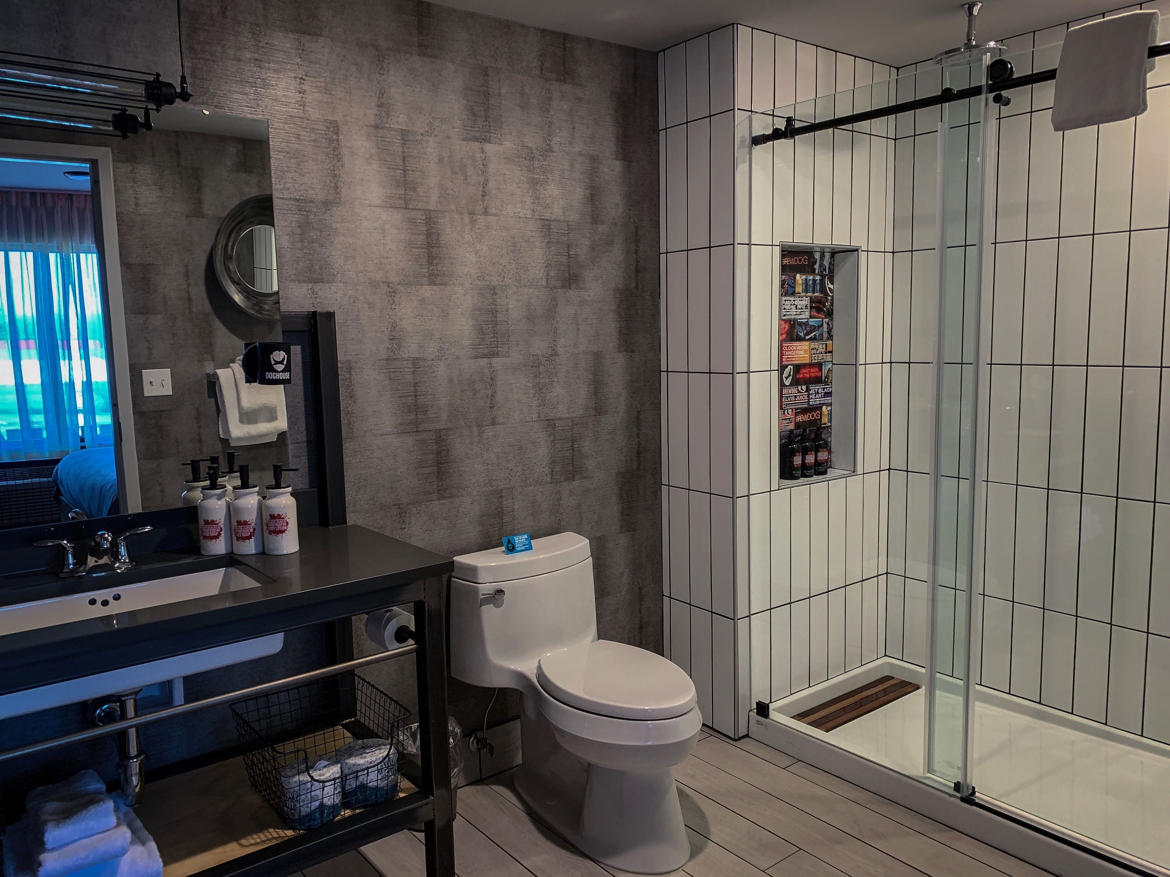 punk suite, non-dog friendly | bathroom | shower, rainfall showerhead, hair dryer, slippers