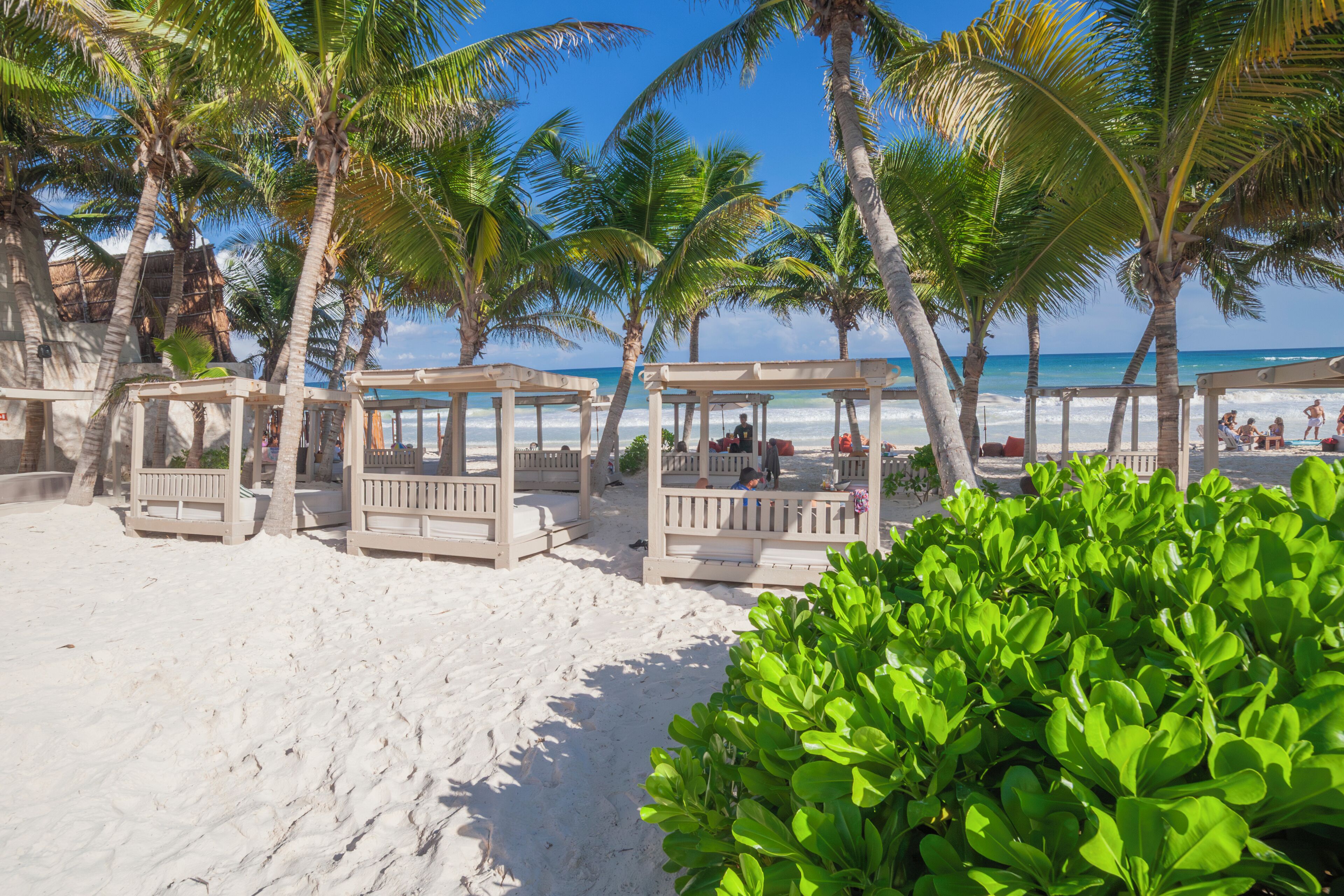 Private beach, white sand, free beach cabanas, sun loungers