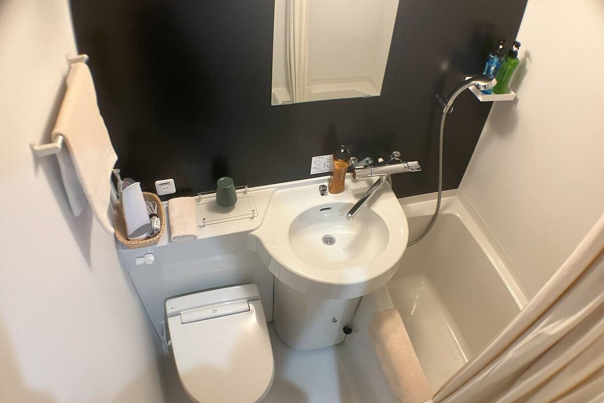 double room (no daily cleaning) | bathroom | combined shower/bathtub, free toiletries, hair dryer, bathrobes