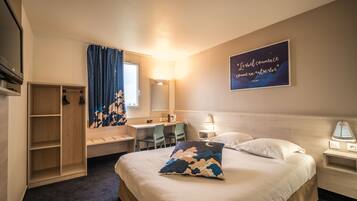 Individually decorated, individually furnished, desk, blackout drapes