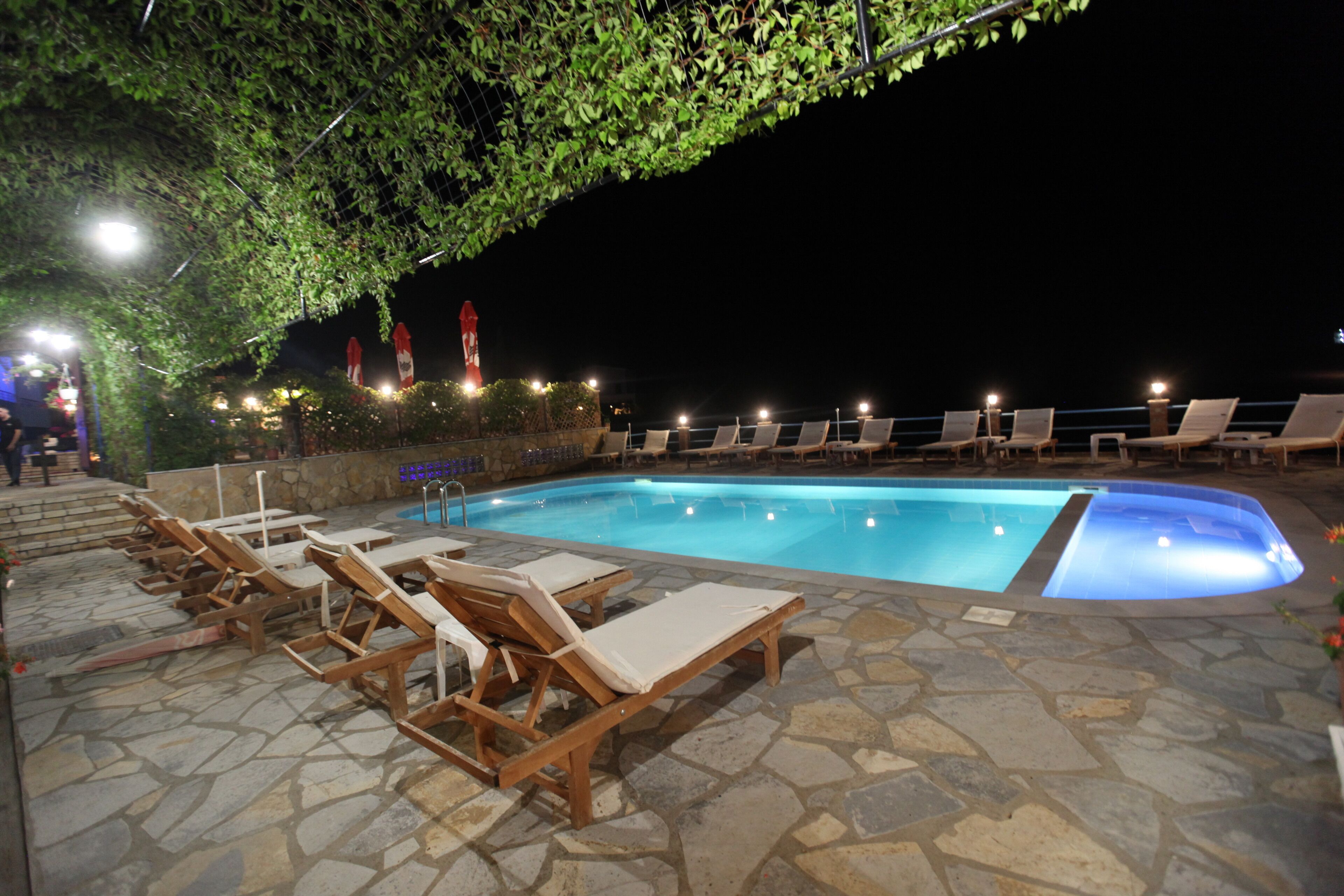 Outdoor pool, sun loungers