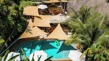 Outdoor pool, pool umbrellas
