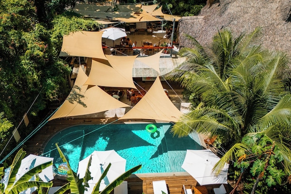 Outdoor pool, pool umbrellas