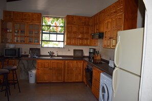 Frigorífico grande, microondas, horno y placa de cocina