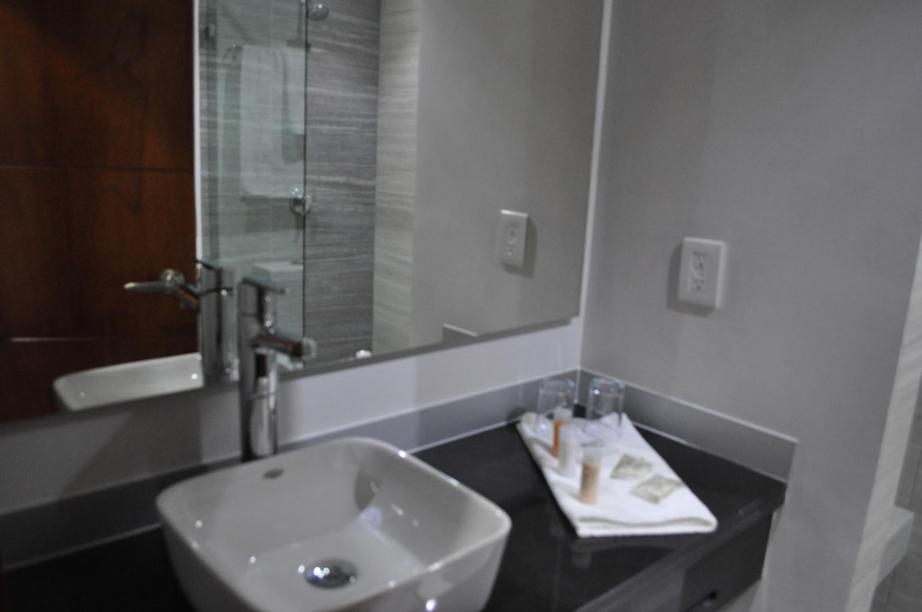 shower, rainfall showerhead, free toiletries, hair dryer