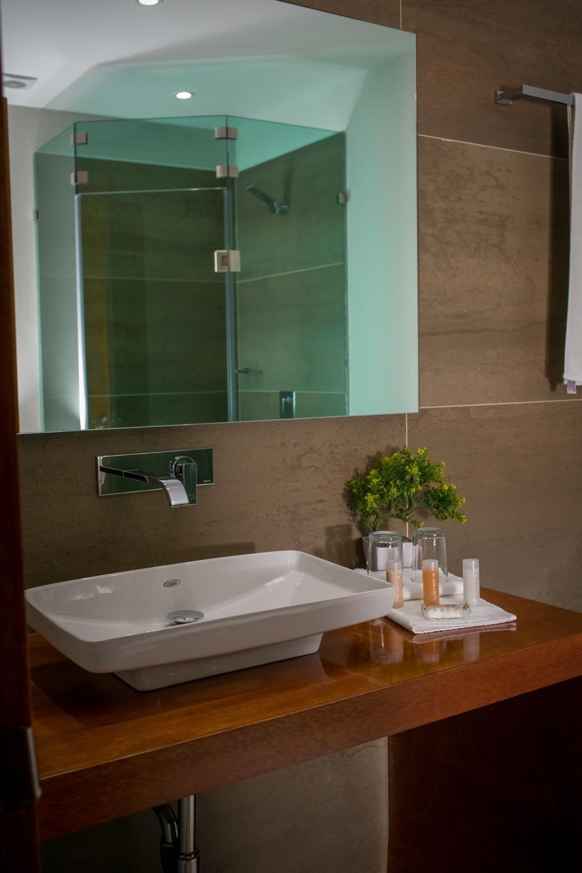 shower, rainfall showerhead, free toiletries, hair dryer