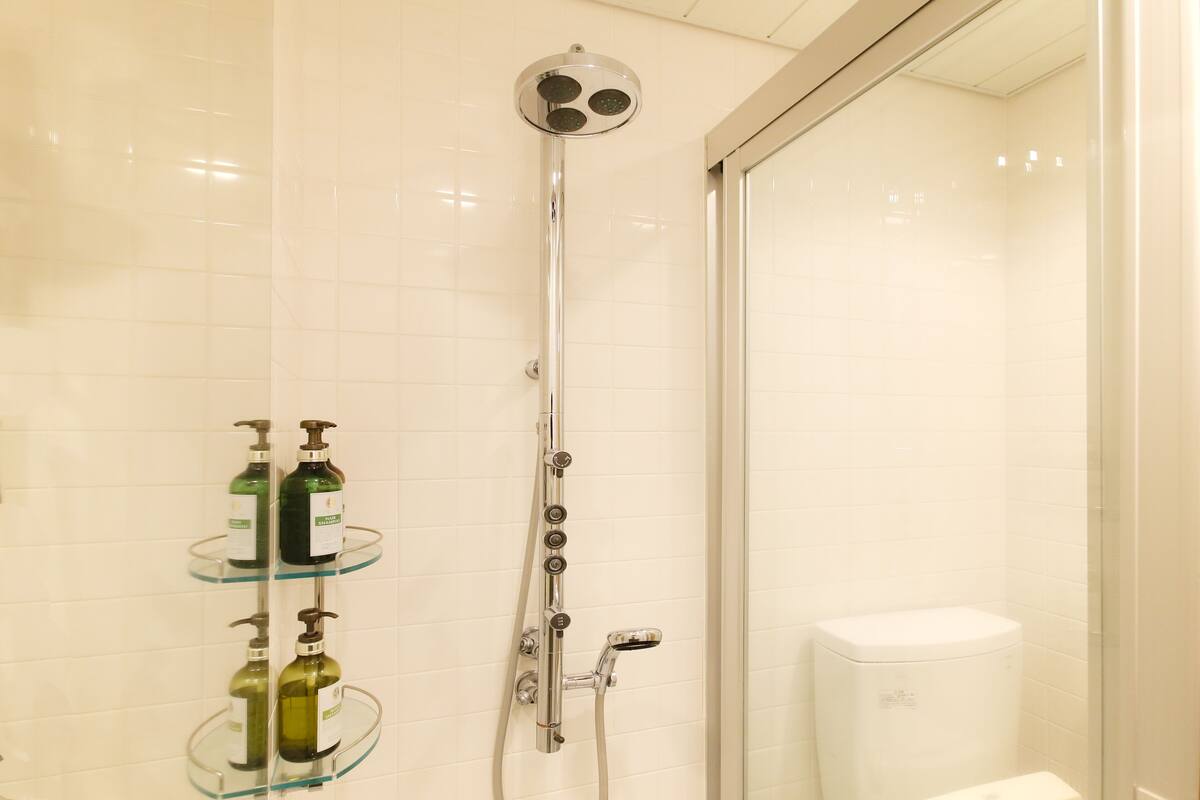 shower, free toiletries, hair dryer, slippers