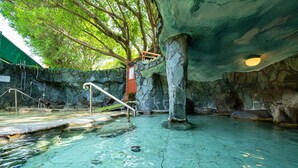 A natural hot spring area with clear water, stone walls, and wooden steps leading into the water. - Ibusuki Phoenix Hotel (Ibusuki)