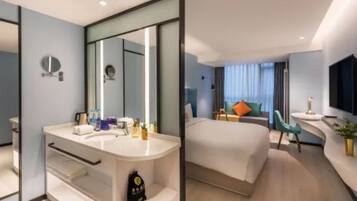 Shower, free toiletries, hair dryer, slippers