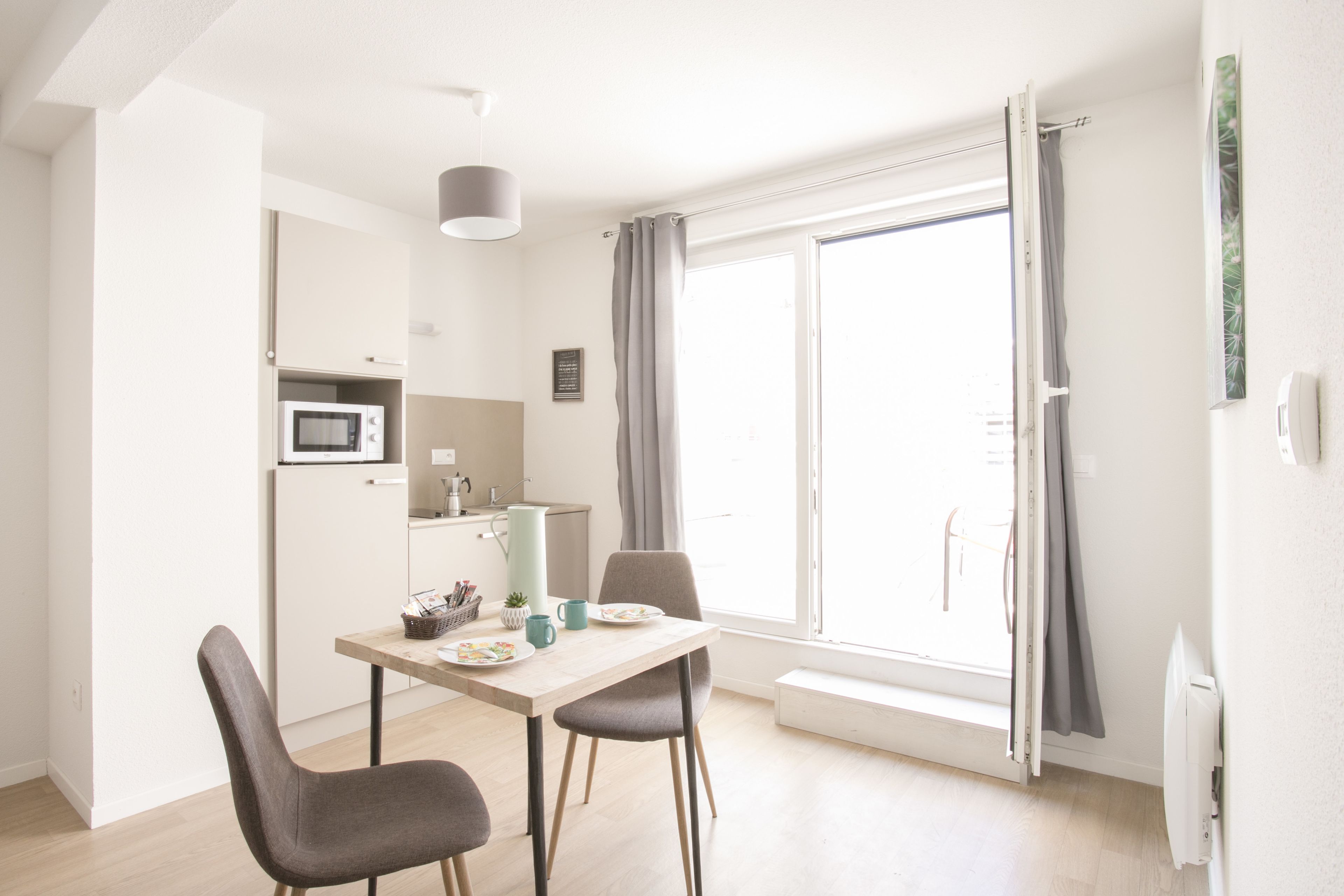 Appartement (T2) | Cuisine privée | Réfrigérateur, micro-ondes, plaque de cuisson, cafetière/bouilloire