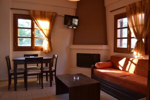 Flatscreentelevisie en een open haard