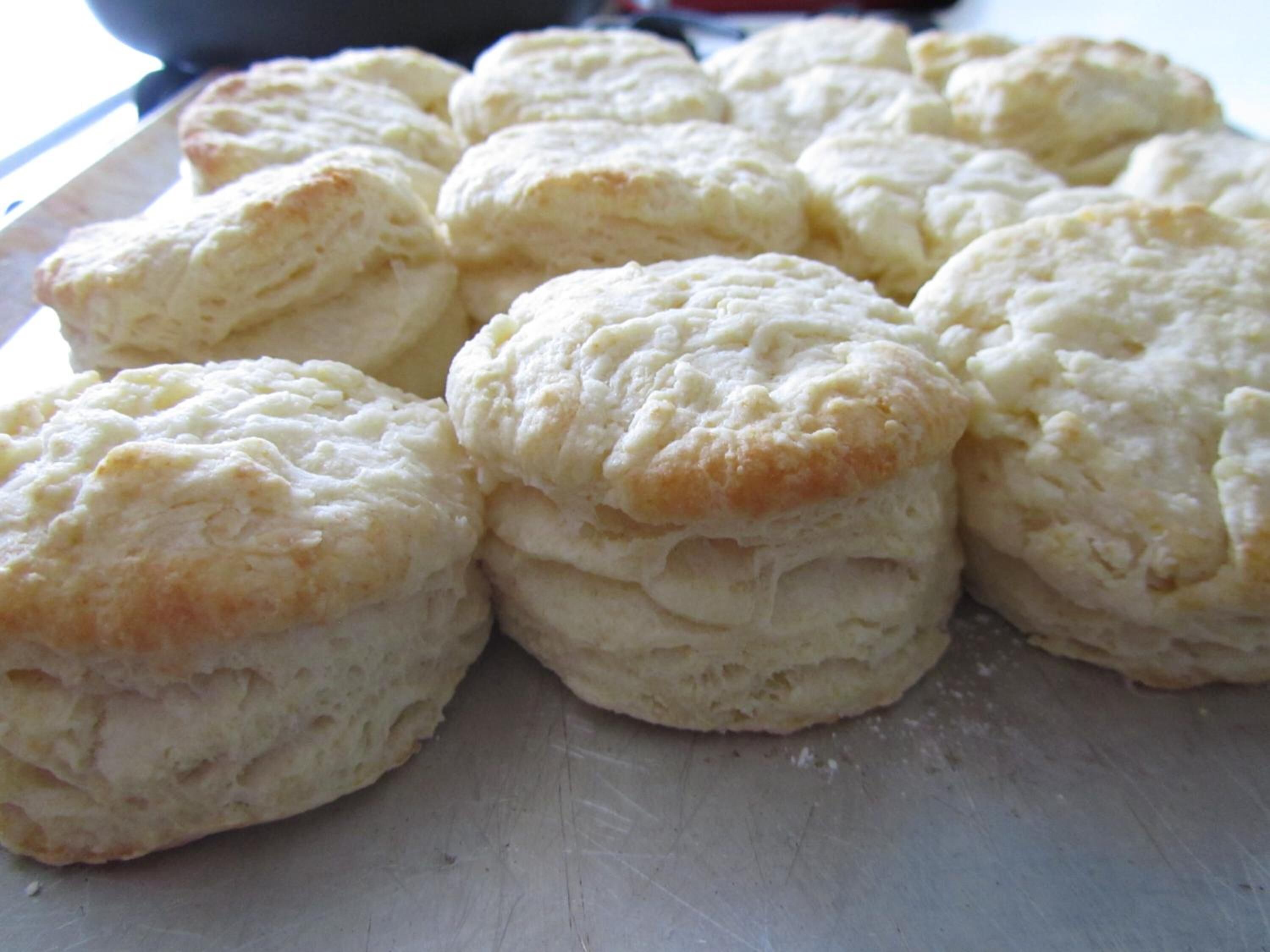 A tray of freshly baked biscuits.