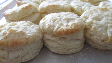 A tray of freshly baked biscuits.