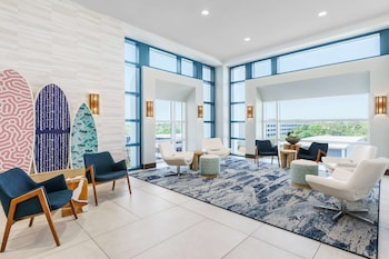 Hotel entrance and lobby at Homewood Suites by Hilton Myrtle Beach Oceanfront