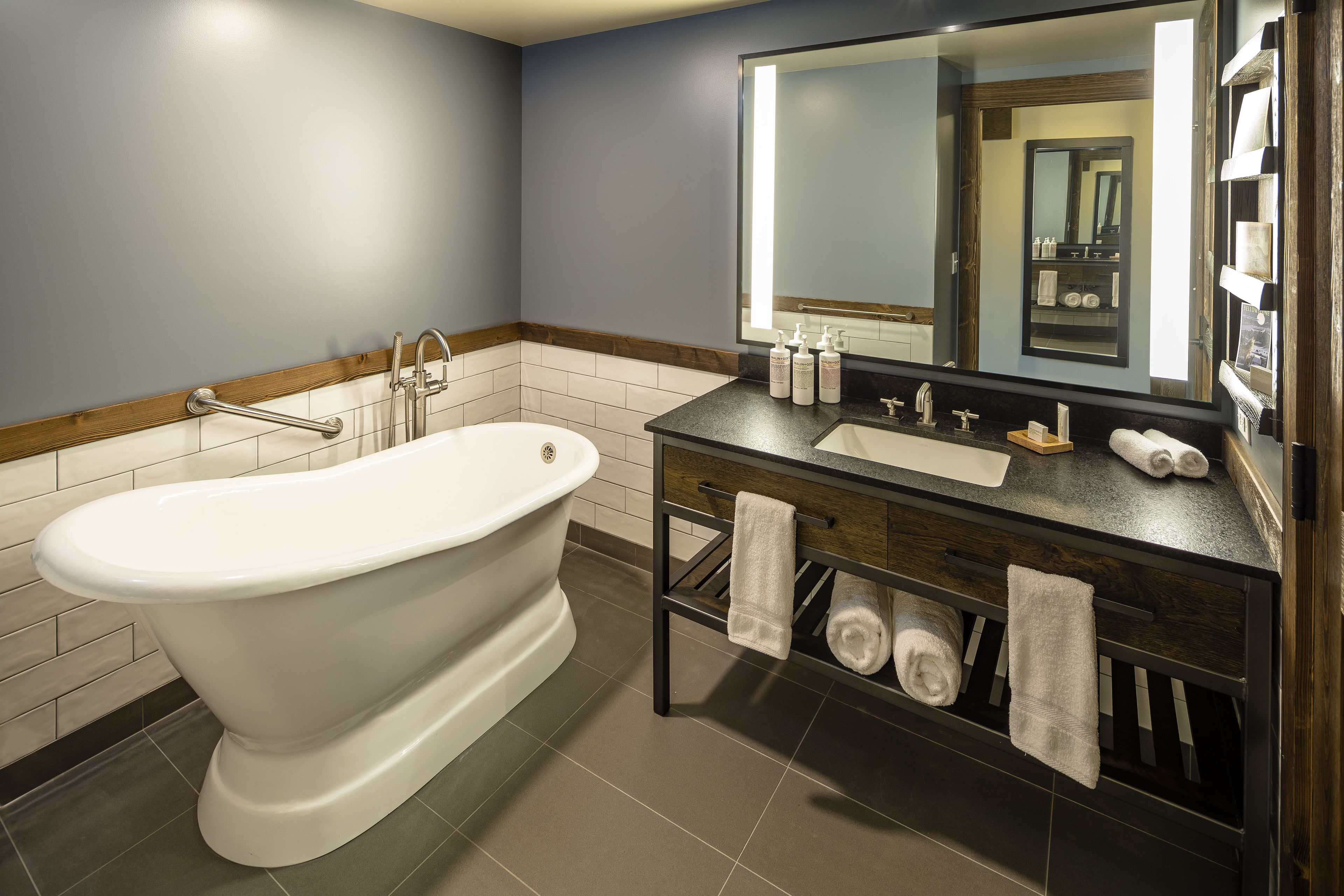 hydromassage showerhead, hair dryer, bathrobes, slippers