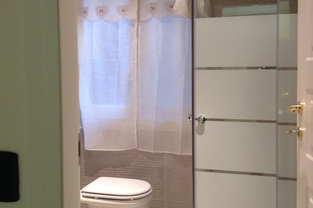 Shower, free toiletries, hair dryer, towels