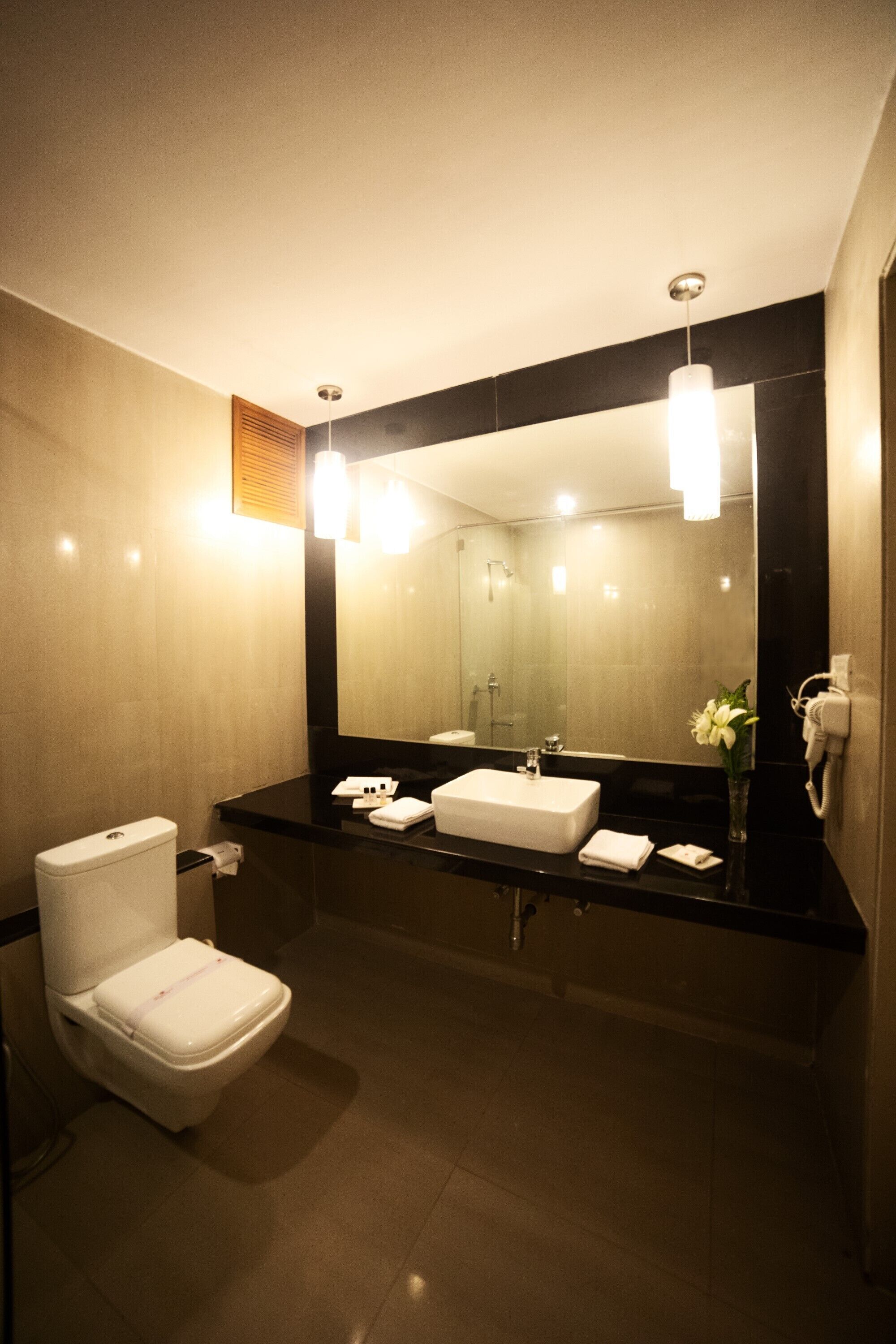 shower, free toiletries, hair dryer, towels