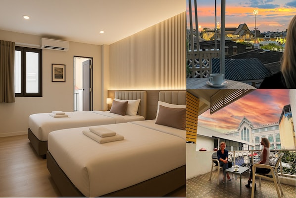 Chambre Deluxe avec lits jumeaux, 2 grands lits, balcon, vue ville