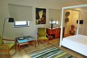 Desk, blackout curtains, iron/ironing board, bed sheets
