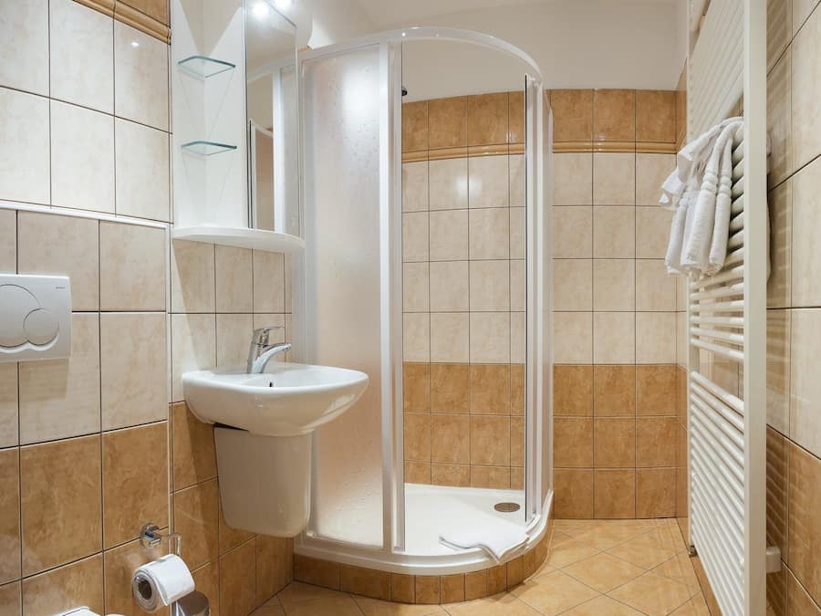 Shower, free toiletries, hair dryer, towels