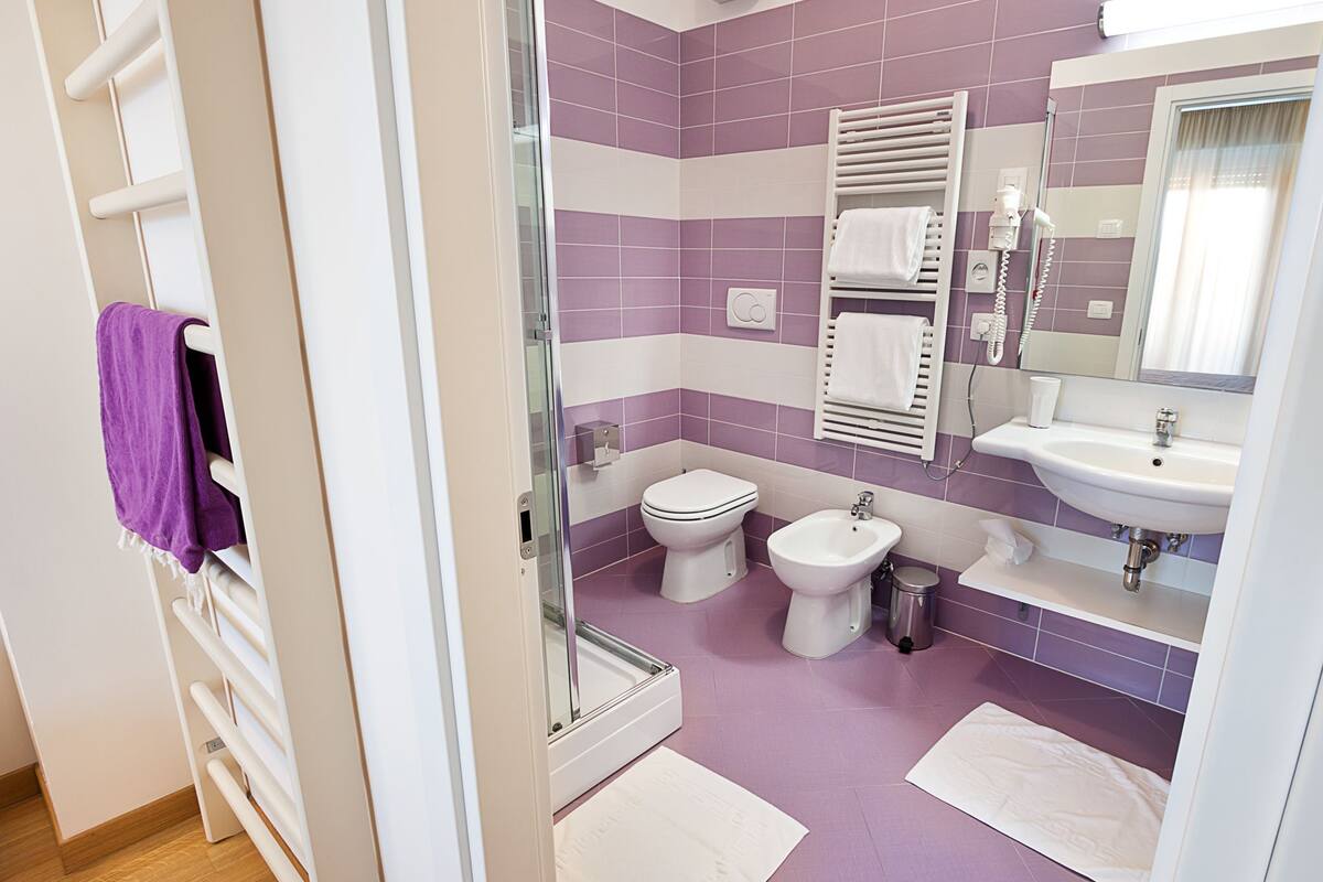 shower, free toiletries, hair dryer, slippers