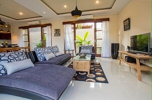 Villa, 2 Bedrooms, Private Pool | Living area | Flat-screen TV, DVD player