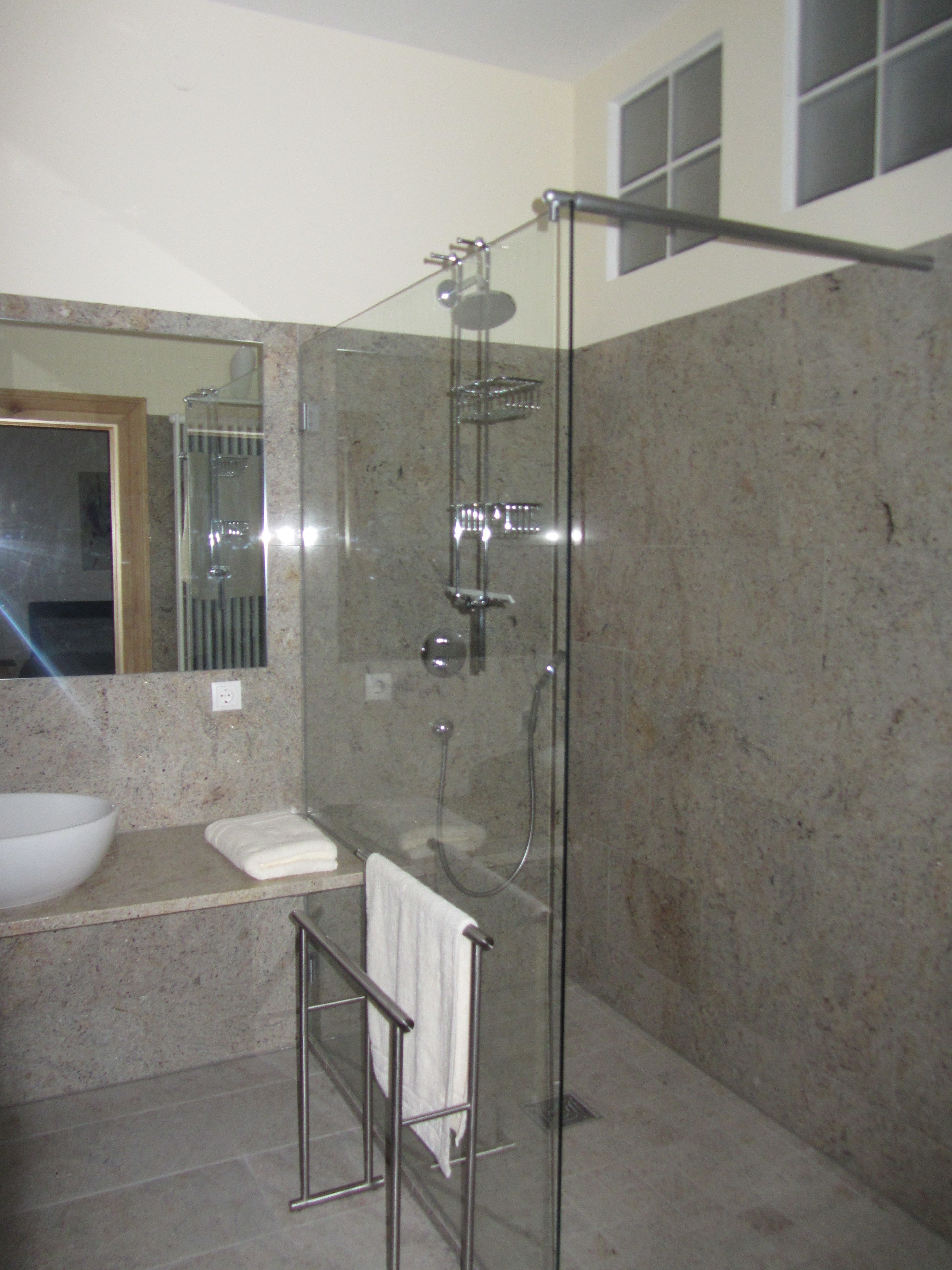 Shower, free toiletries, hair dryer, bathrobes