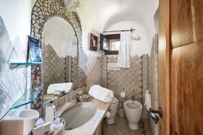 Shower, free toiletries, hair dryer, bidet