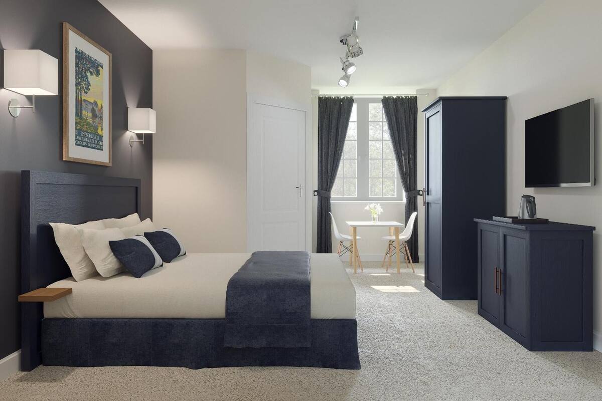 individually decorated, individually furnished, blackout curtains