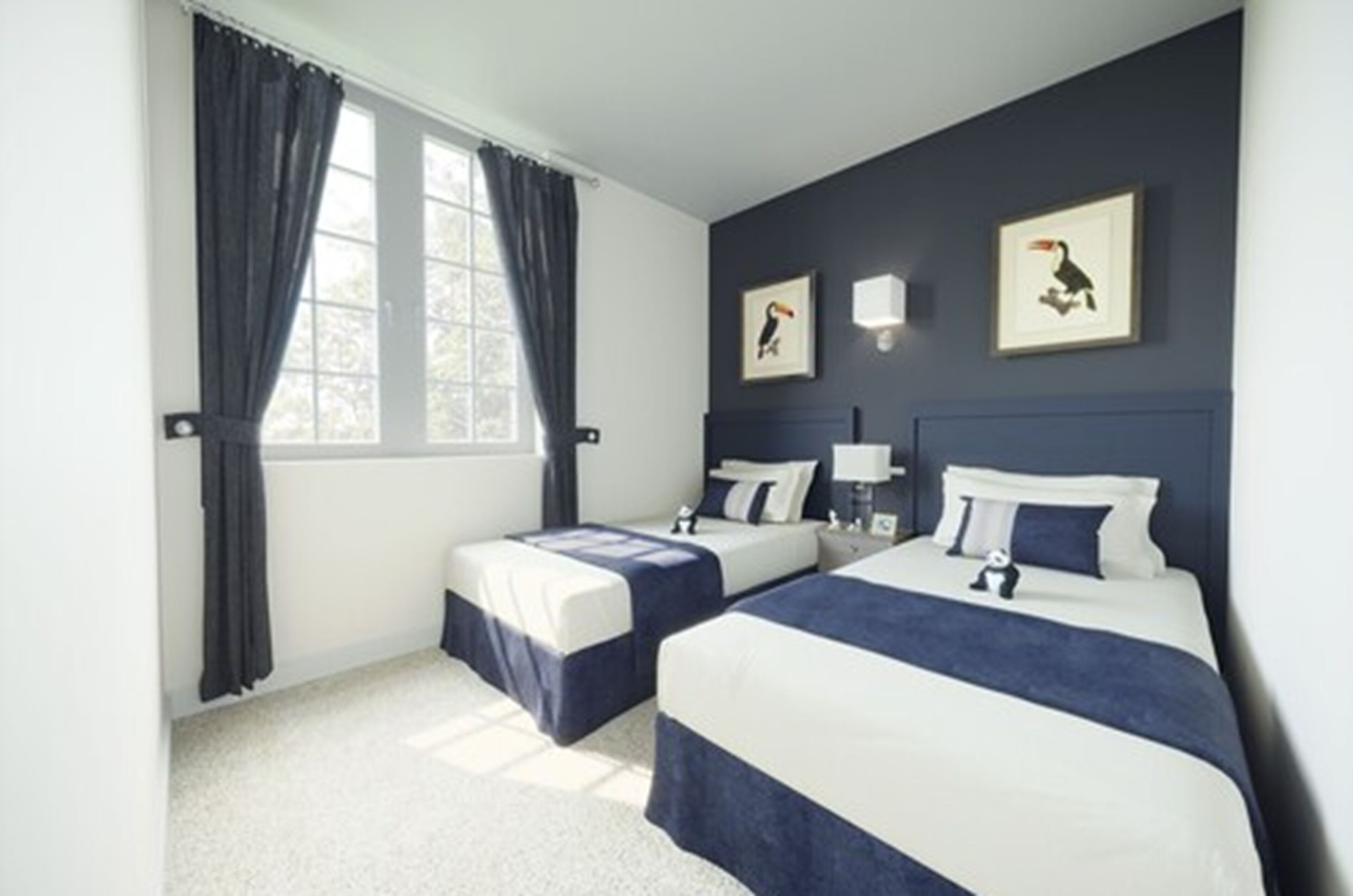 individually decorated, individually furnished, blackout curtains