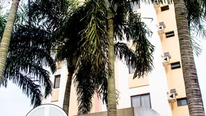 A sign for 'o Casarão Bar & Restaurante' with palm trees in the foreground.