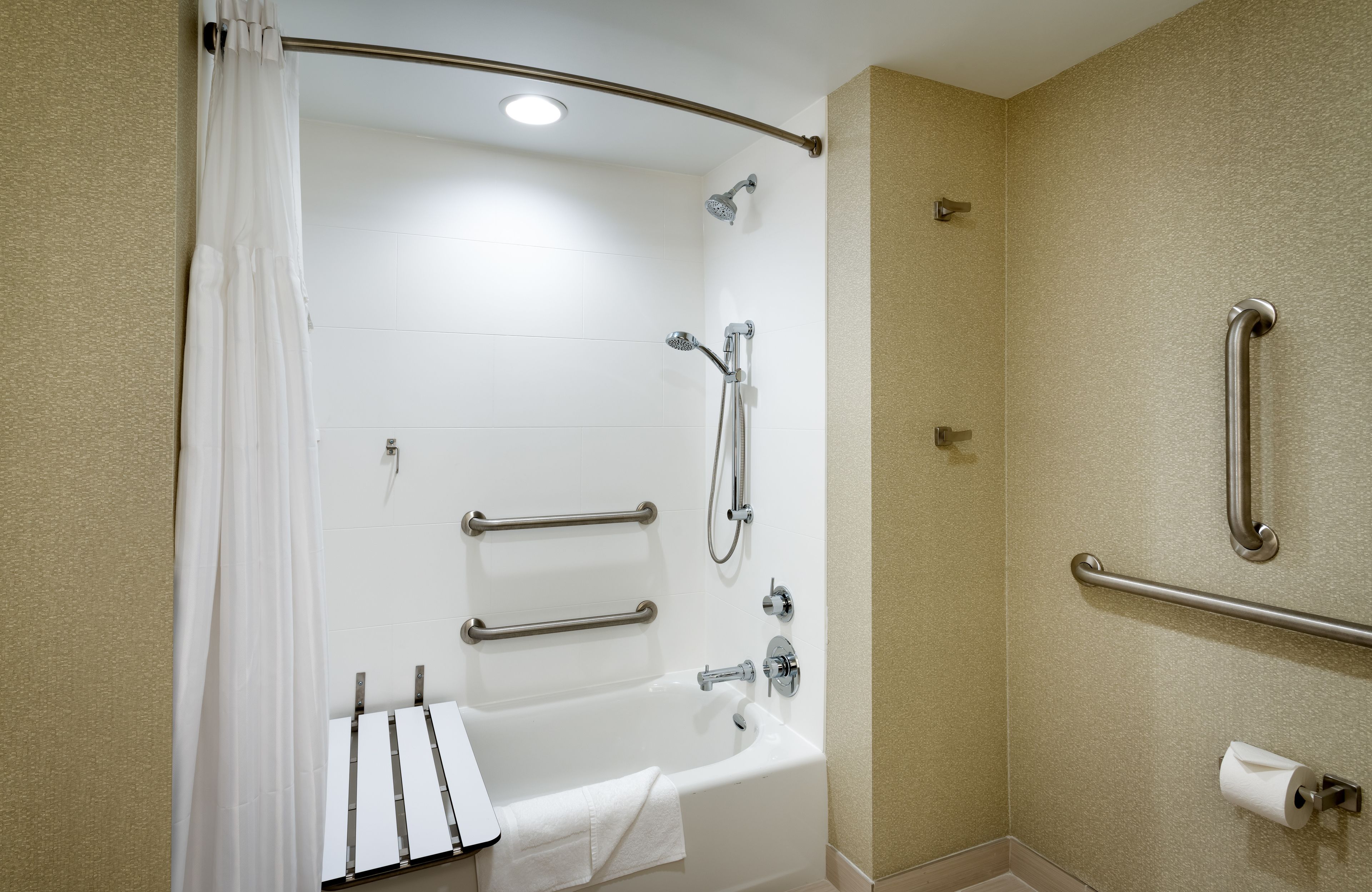 free toiletries, hair dryer, towels, toilet paper