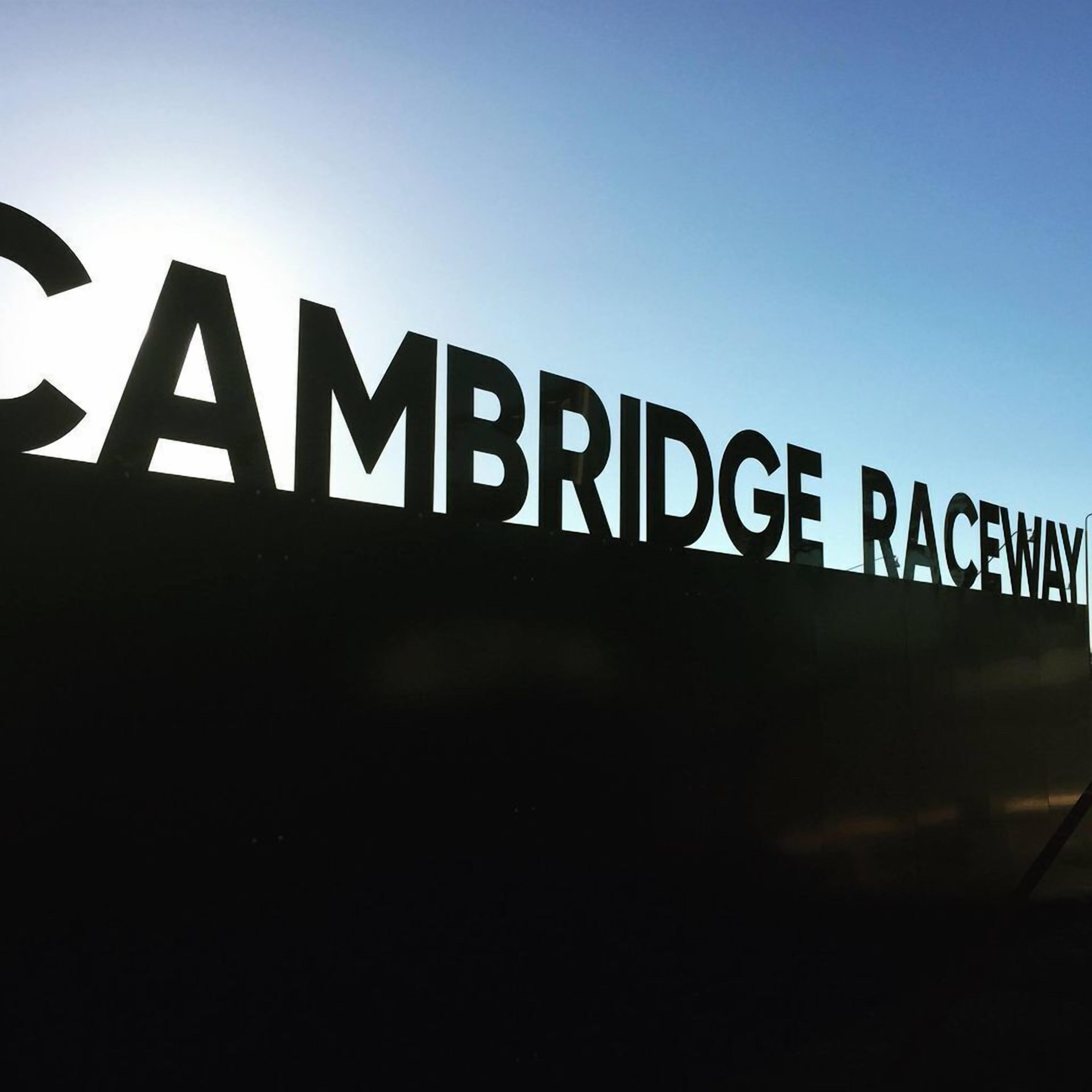 A sign for Cambridge Raceway.