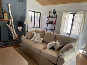 Smart TV, fireplace, ping pong, books