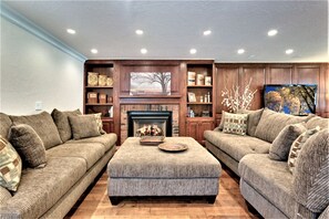 Smart TV, fireplace, video games, DVD player