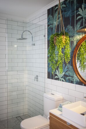 Ensemble douche/baignoire, sèche-cheveux, serviettes fournies, savon