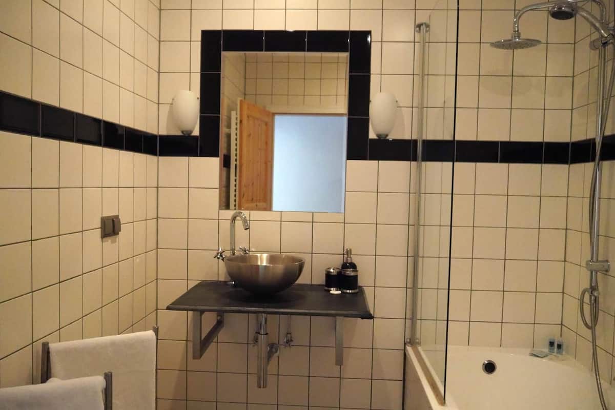 shower, free toiletries, hair dryer, towels