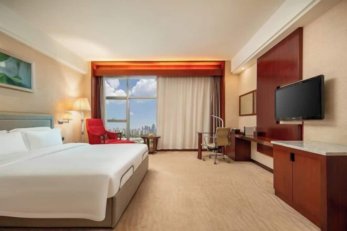 Minibar, odada kasa, masa, güneşlik/perde