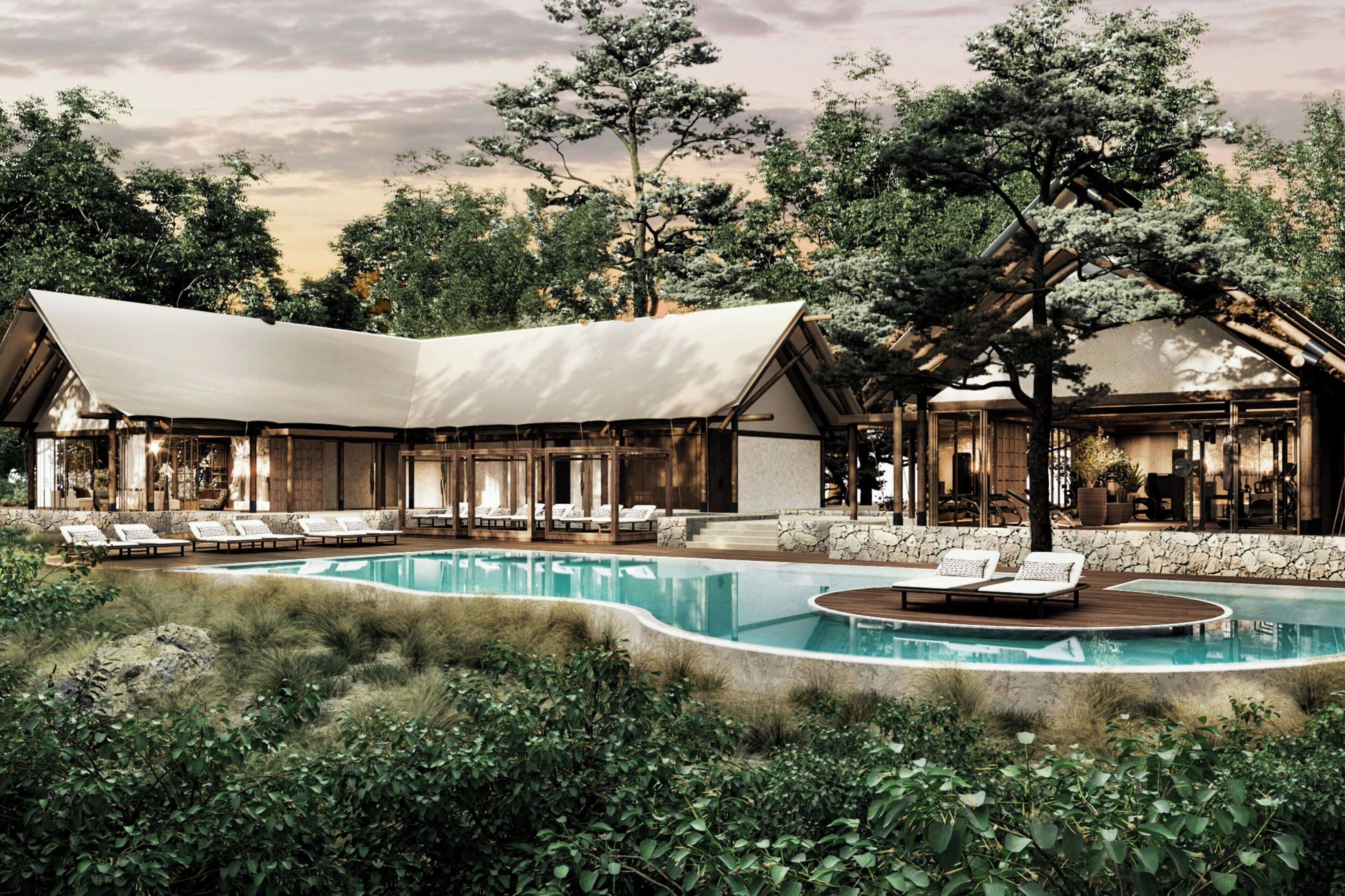 Outdoor pool, sun loungers