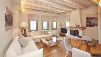 Luxury Villa, 2 Bedrooms, Sea View (Diana) | Living room | Flat-screen TV, fireplace
