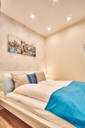 Business appartement, 2 queensize bedden | 1 slaapkamer, luxe beddengoed, een strijkplank/strijkijzer, gratis wifi