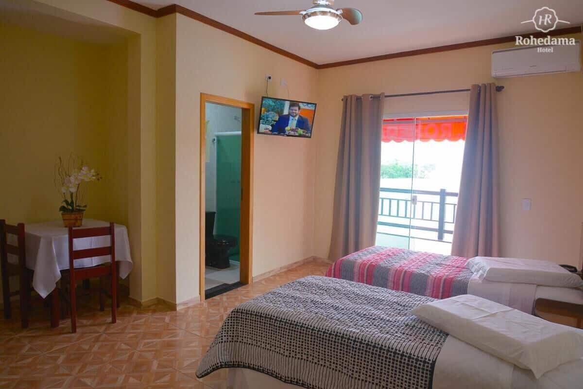 minibar, desk, laptop workspace, blackout curtains