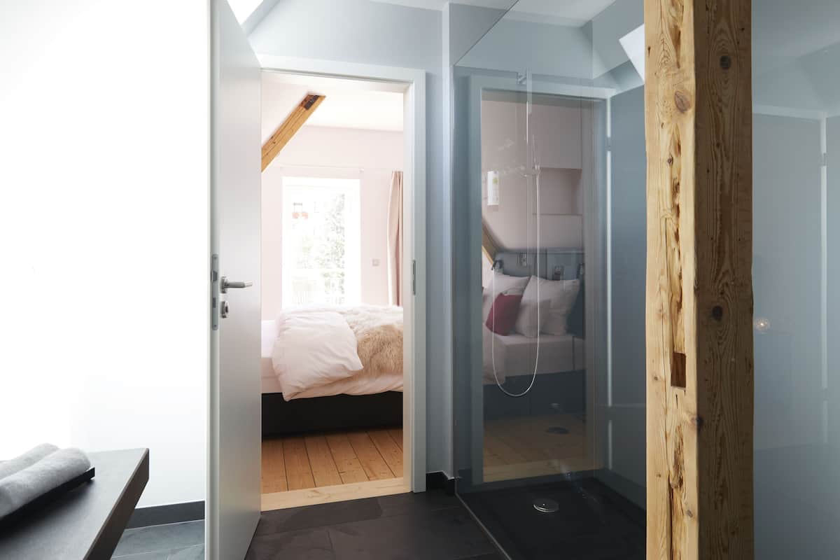 Duş, ücretsiz banyo/kozmetik ürünleri, saç kurutma makinesi, terlik