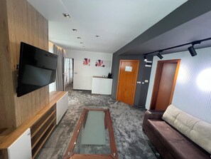 Panoramic Apartment, 1 Bedroom, Hot Tub | Living area | Flat-screen TV