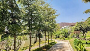 A pathway lined with trees leading to a building with a modern design. - Gamma Chapala (Chapala)