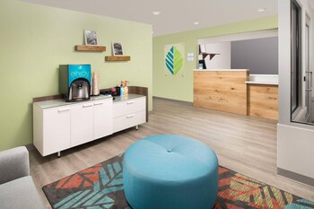 Hotel entrance and lobby at WoodSpring Suites San Antonio Stone Oak