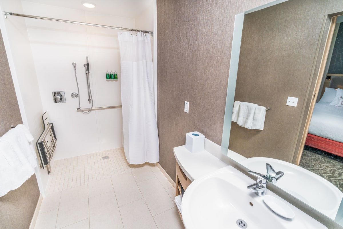 shower, free toiletries, hair dryer, towels