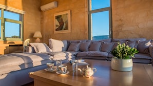 Villa, 5 Bedrooms, Private Pool, Sea View | Living area | Flat-screen TV - Villa Olea Prime (Chania)