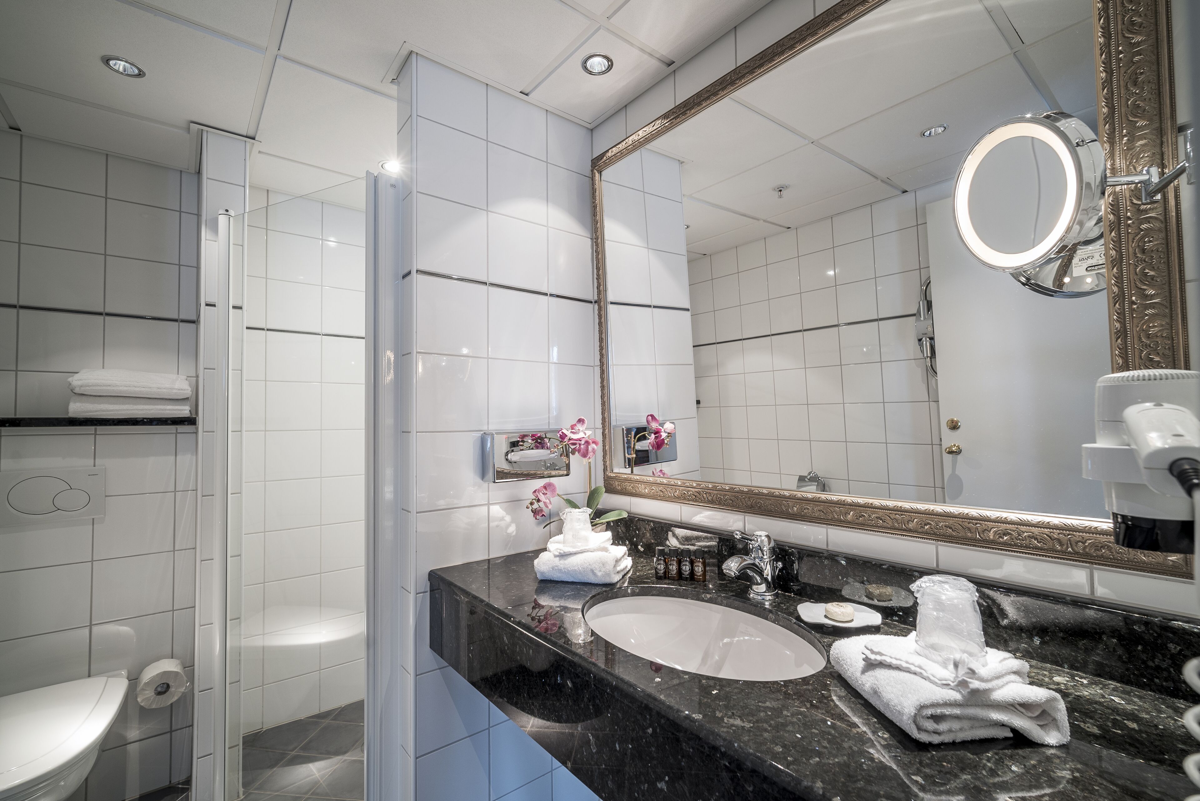 free toiletries, hair dryer, bathrobes, slippers