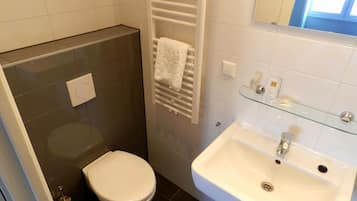 Shower, free toiletries, hair dryer, towels
